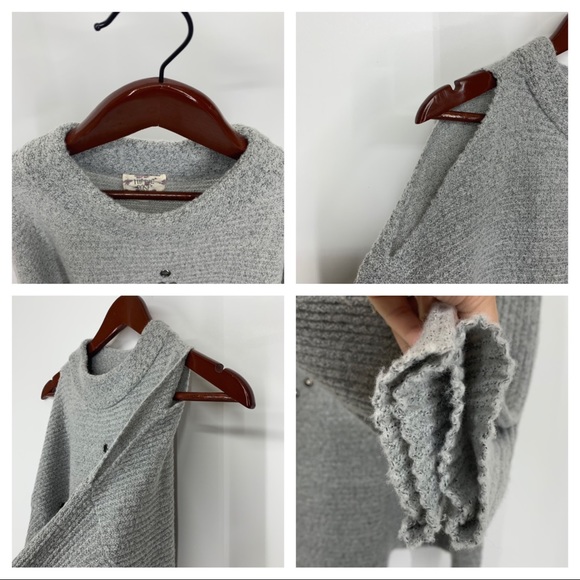 Hippie Rose Gray Star Stud & Grommet Super Stretchy Cold Shoulder Sweater Sz XS - Picture 6 of 15
